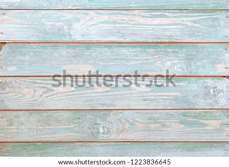Trendy watercolor blue wood background. Vintage light blue wood pattern of pine boards. Rustic blue washed wood texture.  Royalty-Free Stock Photo #1223836645