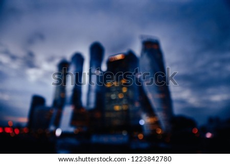 Moscow city Monochrome skyscraper blurred outfocus background in motion. Concept business