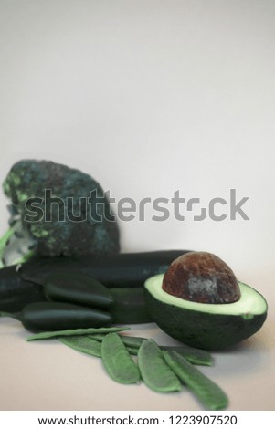 Green vegetables. Diet, detox and healthy food concept. On light background. Space for text.