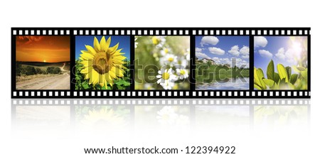 Nature photo with film strip isolated on white background