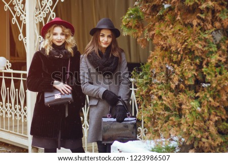 two fashionable ladies standing on a winter street