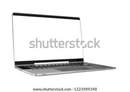 Laptop metallic color with blank screen mock-up isolated and clipping path on white background. 3d render.