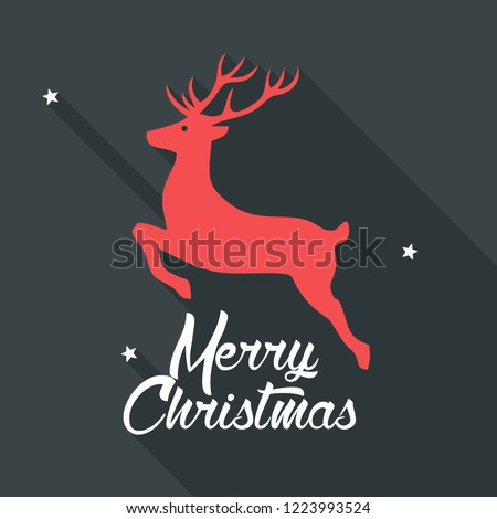 Vector Christmas deer icon. New year illustration in flat style. Text: Merry Christmas.
