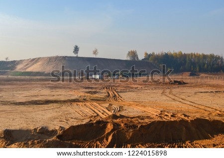 View of the large sand pit. Production useful minerals. Mining