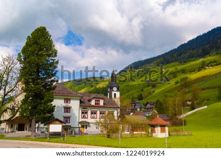 Church in village, Alt Sankt Johann, Sankt Gallen, Switzerland