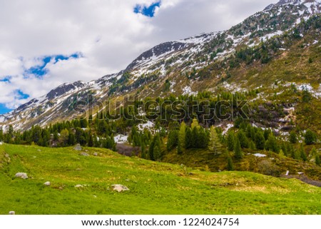 Beautiful Alps mountains with clody sky, Fluelapass, Davos,  Graubuenden Switzerland
