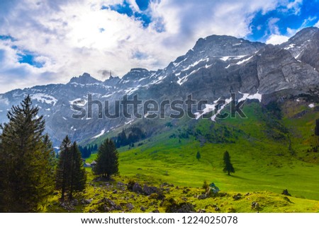 Alps mountains and fields, Schoenengrund, Hinterland, Appenzell Ausserrhoden Switzerland