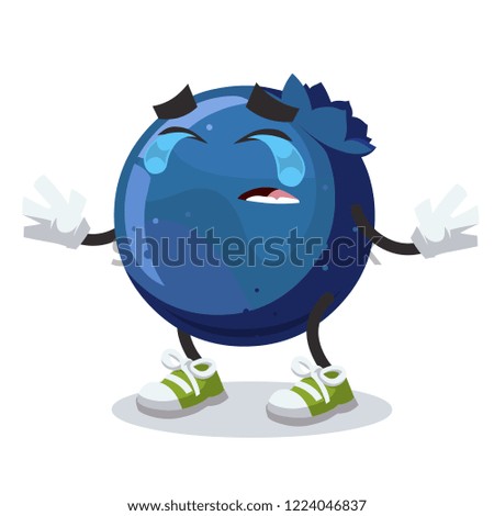 Crying cartoon blueberry mascot on white background