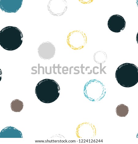 Polka dots pastel seamless pattern. Chalk brush hand drawn rounds, hoops, rings endless repeat print, abstract geometric pattern. Trending pastel ornament background. Polka dot vector illustration.