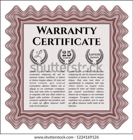 Red Retro Warranty template. With complex background. Artistry design. Vector illustration. 