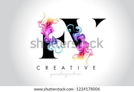 FV Vibrant Creative Leter Logo Design with Colorful Smoke Ink Flowing Vector Illustration.