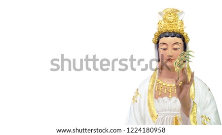 guan yin the goddess of mercy statue isolated on white background