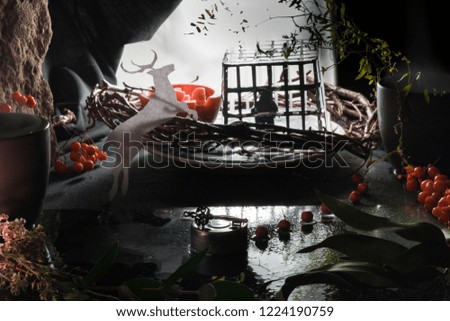 Halloween story about deer and prisoner in the gloomy forest 