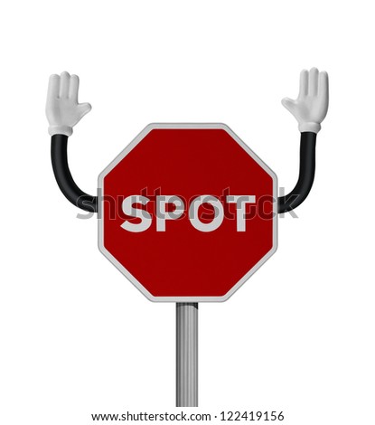 Traffic sign with hands over white background - SPOT