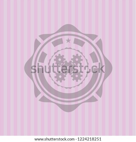 mechanism icon inside realistic pink emblem