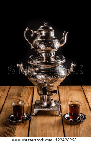 Traditional Turkish teapot, samovar and tea glasses