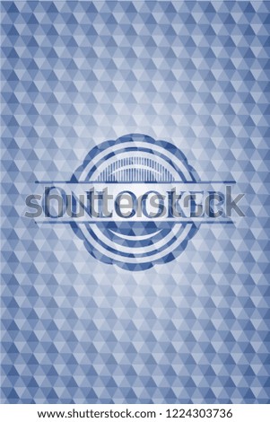 Onlooker blue badge with geometric pattern background.
