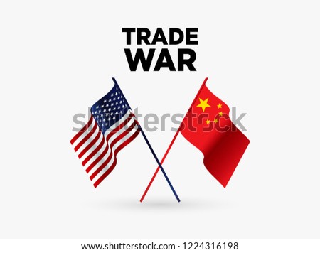 Flags of USA and China Trade War background. Vector illustration