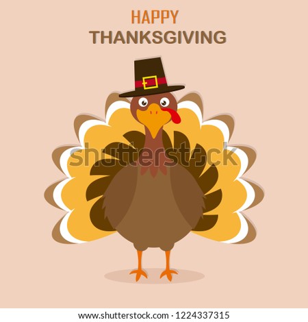 Thanksgiving day card. Turkey with hat.