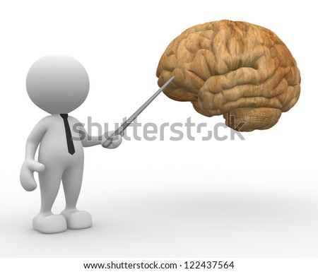 3d people - man, person pointing a brain.