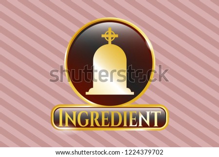  Gold shiny emblem with tombstone icon and Ingredient text inside