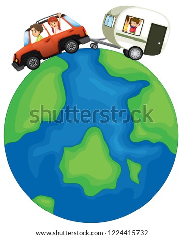Family travel around the globe illustration