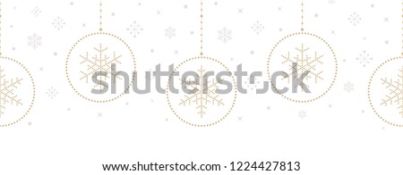 Christmas seamless pattern. Holiday dotted signs and symbols hanging on white background. Christmas tree balls and snowflakes. Vector illustration. Royalty-Free Stock Photo #1224427813