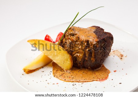 Fried beef steak restaurant menu Royalty-Free Stock Photo #1224478108
