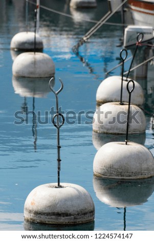 Buoys for boat mooring in a marina in Vevey, Switzerland