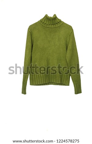 Warm woolen sweater under the throat, isolated on white background. Photo on the crossbar and shoulders.