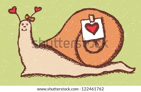 Cartoon snail with the poster in love, vintage vector