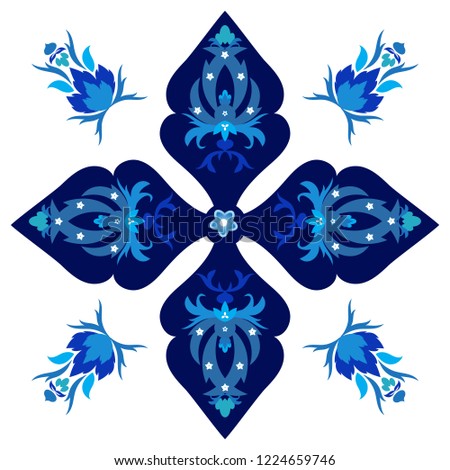 Azulejos portuguese traditional ornamental tile, blue and white pattern. Vector illustration