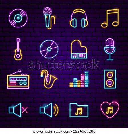 Music Neon Icons. Vector Illustration of Audio Symbols.