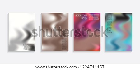 Modern covers with gradient wavy shapes. Futuristic minimal design with a multi-colored bionic background. A4 format. Eps10 vector. For poster, layout, placard, grunge paper, card, book.