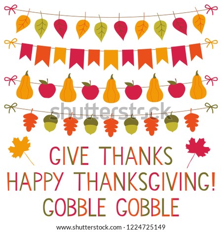 Thanksgiving vector decoration set, bunting and lettering
