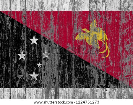 Papua New Guinea flag painted on old wood plank background