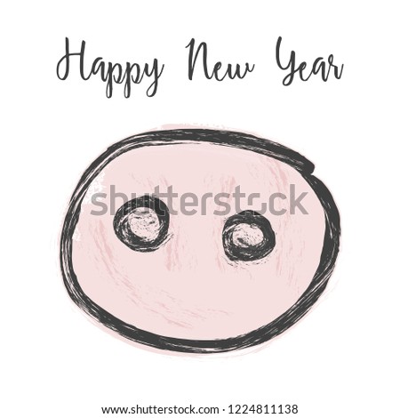 Pink piglet vector fun cartoon illustration symbol of happy new year 2019. Abstract pig print painting design