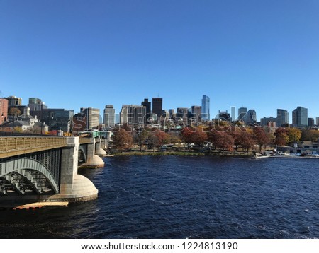Scenic view in Boston from Cambridge side in November 2018.