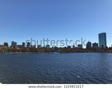 Scenic view in Boston from Cambridge side in November 2018.