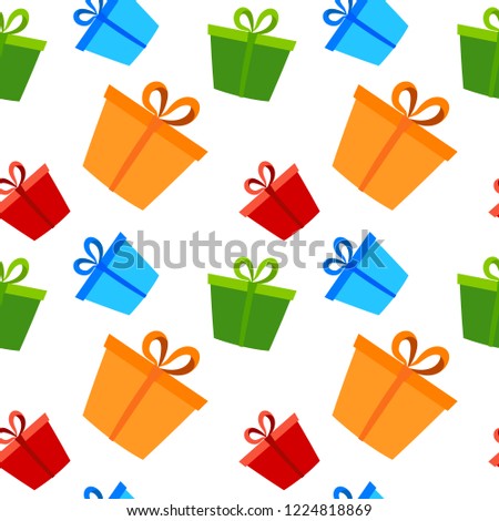 Gift box present packs Christmas or Birthday, flat vector illustration, Seamless pattern.