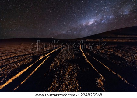 A view of the Milky Way from the southern hemisphere at Atacama Desert wonderful night skies on a lonely place to enjoy the good seeing for looking at stars around the night sky just amazing. Chile 

