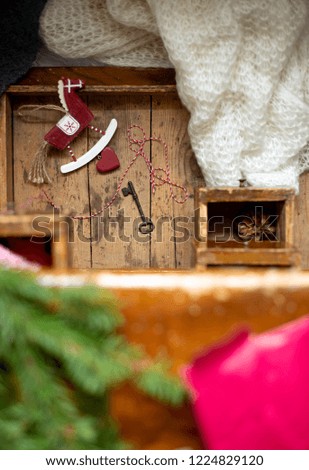 Christmas Holiday Eco Friendly Decorations against an Old Rustic Wood Background