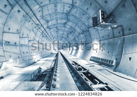 Modern railway tunnel during construction. Ejpovicke tunely/Ejpovice tunnels. Installation of the signal for trains Royalty-Free Stock Photo #1224834826
