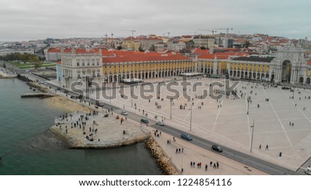 Aerial view of Commerce Square and Lisbon skyline, Portugal.
