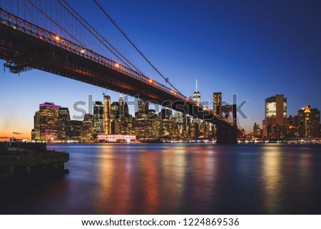Brooklyn bridge, New York city skyline USA