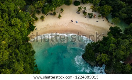 Port Antonio Jamaica Frenchman's Cove Aerial Footage Birds View Royalty-Free Stock Photo #1224885013