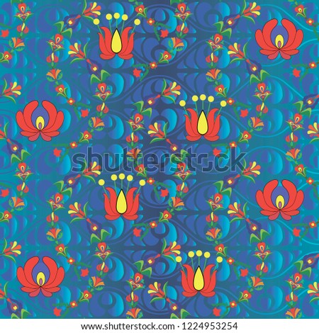 Vector background with Hungarian folk patterns is computer graphics and can be used in the design of textiles, in the printing industry, in a variety of design projects