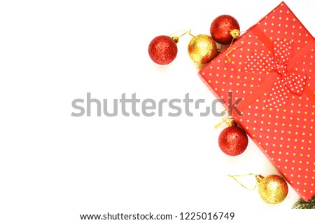Christmas decoration with gift box. Free space for text
