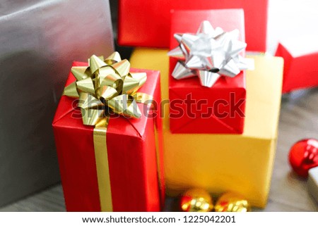 Christmas gift boxes with decorations, Christmastime celebration and Happy new year.