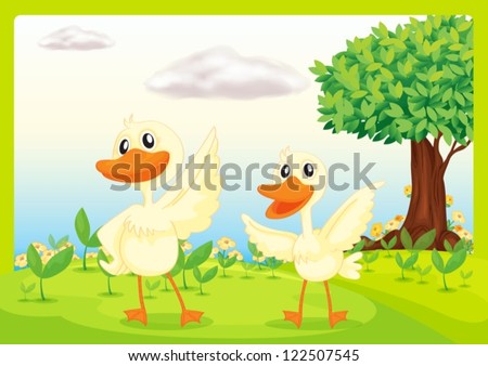 Illustration of ducks in a beautiful nature